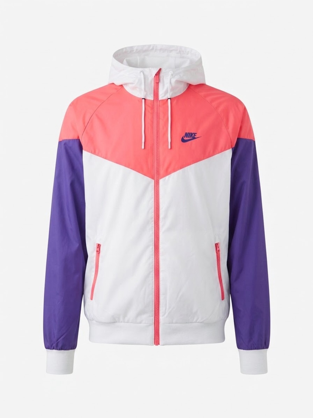 Nike Colorblock Hooded Windbreaker Jacket in White, Pink & blue